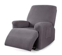 LiveGo Jacquard Recliner Chair Covers, Stretch Polyester Spandex Recliner Cover 4 Pieces, Reclining Chair Cover with Elastic Side Pocket, Armchair Cover for Living Room (Sliver Gray)