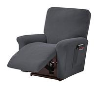 LiveGo Jacquard Recliner Chair Covers, Stretch Polyester Spandex Recliner Cover 4 Pieces, Reclining Chair Cover with Elastic Side Pocket, Armchair Cover for Living Room (Dark Grey)