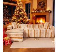 LiveGo L-Shaped Sofa Slipcovers, Thickened Plush Stretch Sofa Covers Furniture Protectors + 2 Pillow Covers for L Shape Sectional Sofa Couch (Khaki, L-Shaped 3+3 Seats)