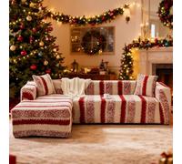 LiveGo L-Shaped Sofa Slipcovers, Thickened Plush Stretch Sofa Covers Furniture Protectors + 2 Pillow Covers for L Shape Sectional Sofa Couch (Red, L-Shaped 3+4 Seats)