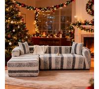 LiveGo L-Shaped Sofa Slipcovers, Thickened Plush Stretch Sofa Covers Furniture Protectors + 2 Pillow Covers for L Shape Sectional Sofa Couch (Gray, L-Shaped 3+3 Seats)