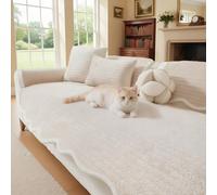 LiveGo Milk Velvet Sofa Cover - Washable Pet-Friendly Couch Cover, Non-Slip Fuzzy Sofa Protector for 2/3/4 Seater, Soft Dog-Resistant Furniture Cover for Living Room (Khaki A, 90 * 160cm)