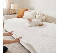 LiveGo Milk Velvet Sofa Cover - Washable Pet-Friendly Couch Cover, Non-Slip Fuzzy Sofa Protector for 2/3/4 Seater, Soft Dog-Resistant Furniture Cover for Living Room (Off-White A, 90 * 210cm)