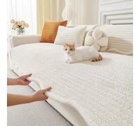 LiveGo Milk Velvet Sofa Cover - Washable Pet-Friendly Couch Cover, Non-Slip Fuzzy Sofa Protector for 2/3/4 Seater, Soft Dog-Resistant Furniture Cover for Living Room (Off-White A, 70 * 180cm)