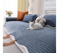 LiveGo Milk Velvet Sofa Cover - Washable Pet-Friendly Couch Cover, Non-Slip Fuzzy Sofa Protector for 2/3/4 Seater, Soft Dog-Resistant Furniture Cover for Living Room (Dark Blue A, 70 * 210cm)