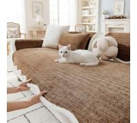 LiveGo Milk Velvet Sofa Cover - Washable Pet-Friendly Couch Cover, Non-Slip Fuzzy Sofa Protector for 2/3/4 Seater, Soft Dog-Resistant Furniture Cover for Living Room (Coffee A, 90 * 210cm)