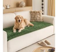 LiveGo Milk Velvet Sofa Cover - Washable Pet-Friendly Couch Cover, Non-Slip Fuzzy Sofa Protector for 2/3/4 Seater, Soft Dog-Resistant Furniture Cover for Living Room (Dark Green E, 90 * 210cm)