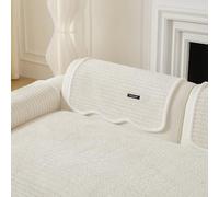 LiveGo Milk Velvet Sofa Cover - Washable Pet-Friendly Couch Cover, Non-Slip Fuzzy Sofa Protector for 2/3/4 Seater, Soft Dog-Resistant Furniture Cover for Living Room (Off-White A, 70 * 70cm)