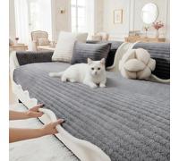 LiveGo Milk Velvet Sofa Cover - Washable Pet-Friendly Couch Cover, Non-Slip Fuzzy Sofa Protector for 2/3/4 Seater, Soft Dog-Resistant Furniture Cover for Living Room (Dark Gray A, 90 * 210cm)