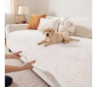 LiveGo Milk Velvet Sofa Cover - Washable Pet-Friendly Couch Cover, Non-Slip Fuzzy Sofa Protector for 2/3/4 Seater, Soft Dog-Resistant Furniture Cover for Living Room (Off-White A, 90 * 160cm)