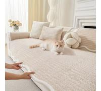 LiveGo Milk Velvet Sofa Cover - Washable Pet-Friendly Couch Cover, Non-Slip Fuzzy Sofa Protector for 2/3/4 Seater, Soft Dog-Resistant Furniture Cover for Living Room (Khaki A, 70 * 150cm)