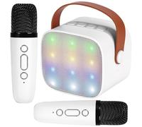 LiveGo Mini Karaoke Machine for Kids, Portable Bluetooth Speaker with 2 Wireless Microphone for Adults with Led Lights, Karaoke Gifts for Girls and Boys Birthday Home Party (White)