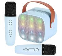 LiveGo Mini Karaoke Machine for Kids, Portable Bluetooth Speaker with 2 Wireless Microphone for Adults with Led Lights, Karaoke Gifts for Girls and Boys Birthday Home Party (blue)