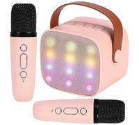 LiveGo Mini Karaoke Machine for Kids, Portable Bluetooth Speaker with 2 Wireless Microphone for Adults with Led Lights, Karaoke Gifts for Girls and Boys Birthday Home Party (pink)