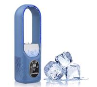 LiveGo Misting Bladeless Desk Fan, 6 Speed Touch Control Table Top Fan with 100ml Water Tank, 35dB Quiet Sleep Mode, USB Portable Safe Small Fan for Office Bedroom Dorm Travel (Blue)