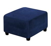 LiveGo Ottoman Cover, Footstool Cover, Ottoman Slipcovers Rectangle,Velvet Chair Cover Protector for Living Room Soft Touch Elastic Detachable Stool Cover Slipcovers (Dark blue;, Medium)