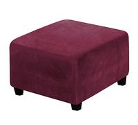 LiveGo Ottoman Cover, Footstool Cover, Ottoman Slipcovers Rectangle,Velvet Chair Cover Protector for Living Room Soft Touch Elastic Detachable Stool Cover Slipcovers (Wine Red, Medium)