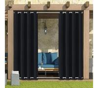 LiveGo Outdoor Curtains for Garden Patio Gazebo Pergola,Waterproof,Windproof,Blackout Thermal Insulated Double Grommet(Top and Bottom) Outdoor Curtains for Garden Patio Door(1 Panel,52"*108",Black)