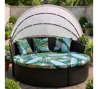 LiveGo Outdoor Daybed Cushion Cover, 66" Replacement Daybed Cover with Elastic Band, Sun Bed Cushion Cover, Outdoor Round Bed Cushion Covers (Green Forest, 4 Quarters Round Covers + 3 Pillow Covers)