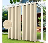 LiveGo Outdoor Patio Curtain, Blackout Waterproof Curtain, Thermal Insulated Outdoor Garden Curtain for Porch/Pergola/Yard/Sliding Door/Arbor (4 Panels, 52" Wx 84" L, Beige)