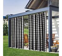 LiveGo Outdoor Patio Curtain, Blackout Waterproof Curtain, Thermal Insulated Outdoor Garden Curtain for Porch/Pergola/Yard/Sliding Door/Arbor (2 Pcs 52" W x 94" L, Black+White)