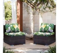 LiveGo Outdoor Patio Cushion Covers, Washable Replacement Slipcovers for Outdoor Sofa & Couch Cushions, Soft & Durable Seat Protectors for Patio Furniture (2, Green Leaves)