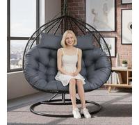 LiveGo Outdoor Round Egg Chair Cushion Replacement, Waterproof Thicken Hanging Swing Egg Chair Cushions with Headrest Pillow, Soft Wicker Basket Eggs Chairs Pad for Garden Offices (Gray, 150 * 100cm)