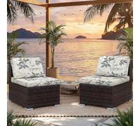 LiveGo Patio Stretch Sofa Cushion Cover Outdoor Cushion Cover Replacement Patio Furniture Cushions Couch Slipcovers Chair Seat Cover Soft Flexibility Protector (2, Flowers)