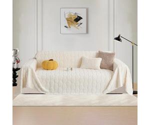 LiveGo Plush Chenille Sofa Cover for 3 Seater, Soft Rabbit Fleece Non-Slip Couch Protector for Pets, All-Season Washable Sofa Slipcover for L Shaped & Futon Sofa (Pumpkin Beige, 180 x 340 cm)