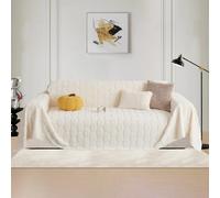LiveGo Rabbit Plush Fleece Chenille Sofa Cover for 3 Seater, Soft Non-Slip Slipcover, All-Season Washable Couch Protector for Dogs, Decorative Futon & L Shaped Sofa Cover (Pumpkin Beige, 180×260 cm)