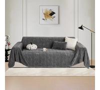 LiveGo Rabbit Plush Fleece Chenille Sofa Cover for 3 Seater, Soft Non-Slip Slipcover, All-Season Washable Couch Protector for Dogs, Decorative Futon & L Shaped Sofa Cover (Pumpkin Gray, 180×300 cm)