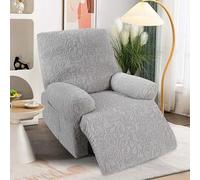 LiveGo Recliner Covers, Stretch Reclining Chair Covers, Recliner Sofa Slipcovers Stripe Jacquard Recliner Couch Covers Furniture Protector Covers for Pet Kid (Light gray, 1 Seater)