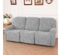 LiveGo Recliner Covers, Stretch Reclining Chair Covers, Recliner Sofa Slipcovers Stripe Jacquard Recliner Couch Covers Furniture Protector Covers for Pet Kid (Light gray, 3 Seater)