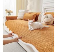 LiveGo Snowflake Velvet Sofa Cover - Washable Pet-Friendly Couch Cover, Non-Slip Fuzzy Sofa Protector for 2/3/4 Seater, Soft Dog-Resistant Furniture Cover for Living Room (Orange A, 90 * 210cm)