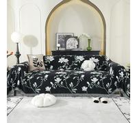 LiveGo Sofa Cover for 3 Seater, Chenille AB Sided Slipcover for Sofa, All-Season Couch Cover for Dogs, Sofa Loveseat Covers Futon Cover L Shaped Sofa Cover with Tassel (black 180 * 300cm)