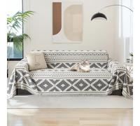 LiveGo Sofa Cover for 3 Seater, Chenille AB Sided Slipcover for Sofa, All-Season Couch Cover for Dogs, Sofa Loveseat Covers Futon Cover L Shaped Sofa Cover with Tassel (Light Gray 180 * 260cm)