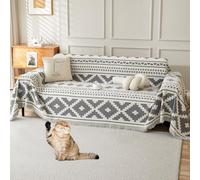 LiveGo Sofa Cover for 3 Seater, Chenille AB Sided Slipcover for Sofa, All-Season Couch Cover for Dogs, Sofa Loveseat Covers Futon Cover L Shaped Sofa Cover with Tassel (Light Gray 180 * 340cm)