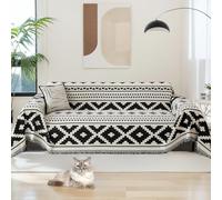 LiveGo Sofa Cover for 3 Seater, Chenille AB Sided Slipcover for Sofa, All-Season Couch Cover for Dogs, Sofa Loveseat Covers Futon Cover L Shaped Sofa Cover with Tassel (Black 180 * 260cm)