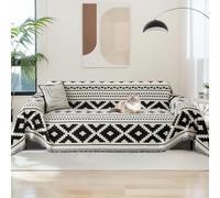 LiveGo Sofa Cover for 3 Seater, Chenille AB Sided Slipcover for Sofa, All-Season Couch Cover for Dogs, Sofa Loveseat Covers Futon Cover L Shaped Sofa Cover with Tassel (Black 180 * 340cm)