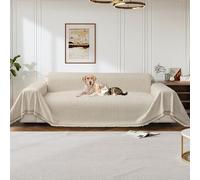 LiveGo Sofa Cover for 3 Seater, Chenille Non-Slip Slipcover for Sofa, All-Season Couch Cover for Dogs, Sofa Loveseat Covers Futon Cover L Shaped Sofa Cover with Tassel (Off White 180 * 340cm)