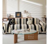 LiveGo Sofa Cover for 3 Seater, Chenille Non-Slip Slipcover for Sofa, All-Season Couch Cover for Dogs, Thick Plush Sofa Covers Futon Cover L Shaped Sofa Cover with Tassel (Plush Black, 180 x 340 cm)