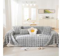 LiveGo Sofa Cover for 3 Seater, Thick Plush Wool Slipcover for Sofa, Soft Fuzzy Faux Rabbit Fur Couch Cover for Dogs, Plush Sofa Covers Futon Cover L Shaped Sofa Cover (Plush L-Grey, 180 x 380 cm)