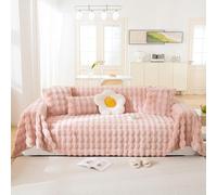 LiveGo Sofa Cover for 3 Seater, Thick Plush Wool Slipcover for Sofa, Soft Fuzzy Faux Rabbit Fur Couch Cover for Dogs, Plush Sofa Covers Futon Cover L Shaped Sofa Cover (Plush Pink, 180 x 260 cm)