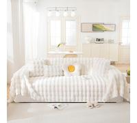 LiveGo Sofa Cover for 3 Seater, Thick Plush Wool Slipcover for Sofa, Soft Fuzzy Faux Rabbit Fur Couch Cover for Dogs, Plush Sofa Covers Futon Cover L Shaped Sofa Cover (Plush White, 180 x 380 cm)