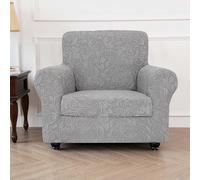 LiveGo Stretch Jacquard Chair Sofa Slipcover - 2 Pieces Luxury Soft Jacquard Couch Cover Furniture Protector with Elastic Bottom for Pets, Machine Washable (Light Gray A, 1 Seater)