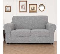 LiveGo Stretch Jacquard Chair Sofa Slipcover - 3 Pieces Luxury Soft Jacquard Couch Cover Furniture Protector with Elastic Bottom for Pets, Machine Washable (Light Gray A, 2 Seater)