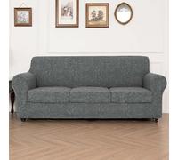 LiveGo Stretch Jacquard Chair Sofa Slipcover - 4 Pieces Luxury Soft Jacquard Couch Cover Furniture Protector with Elastic Bottom for Pets, Machine Washable (Dark Gray A, 3 Seater)