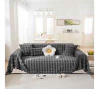 LiveGo Thick Plush Wool Sofa Cover for 3 Seater, Soft Fuzzy Faux Rabbit Fur Non-Slip Slipcover, All-Season Washable Couch Protector for Dogs, L Shaped Sofa Cover (Plush D-Grey, 180 x 380 cm)