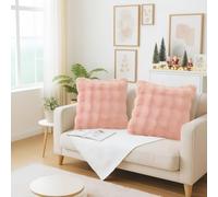LiveGo Throw Pillow Covers 2-Pack, 45x45 cm Fluffy Rabbit Fur Cushion Cover, Soft Cozy Home Decor for Bedroom, Living Room, Sofa, Recliner, RV (Pink)