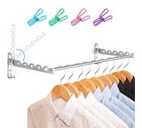 LIVEHITOP Wall Mounted Clothes Rack, Space Saving Wall Hanger Airer Hanging Rail Rod for Laundry Bedroom Bathroom (Silver, 2)